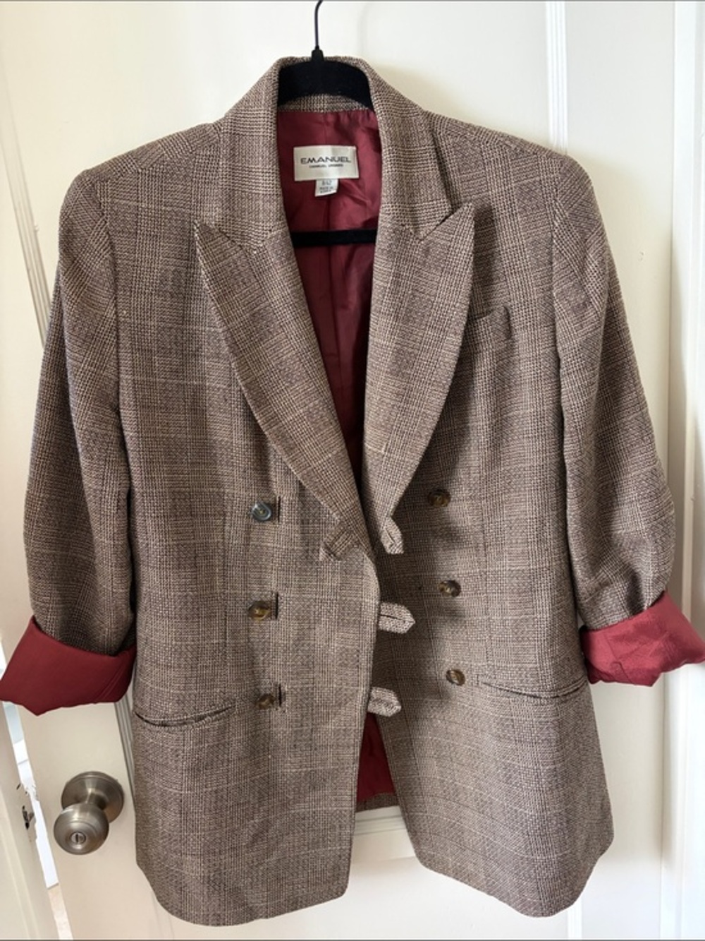Emanuel Vintage Plaid Double-Breasted Blazer in Brown